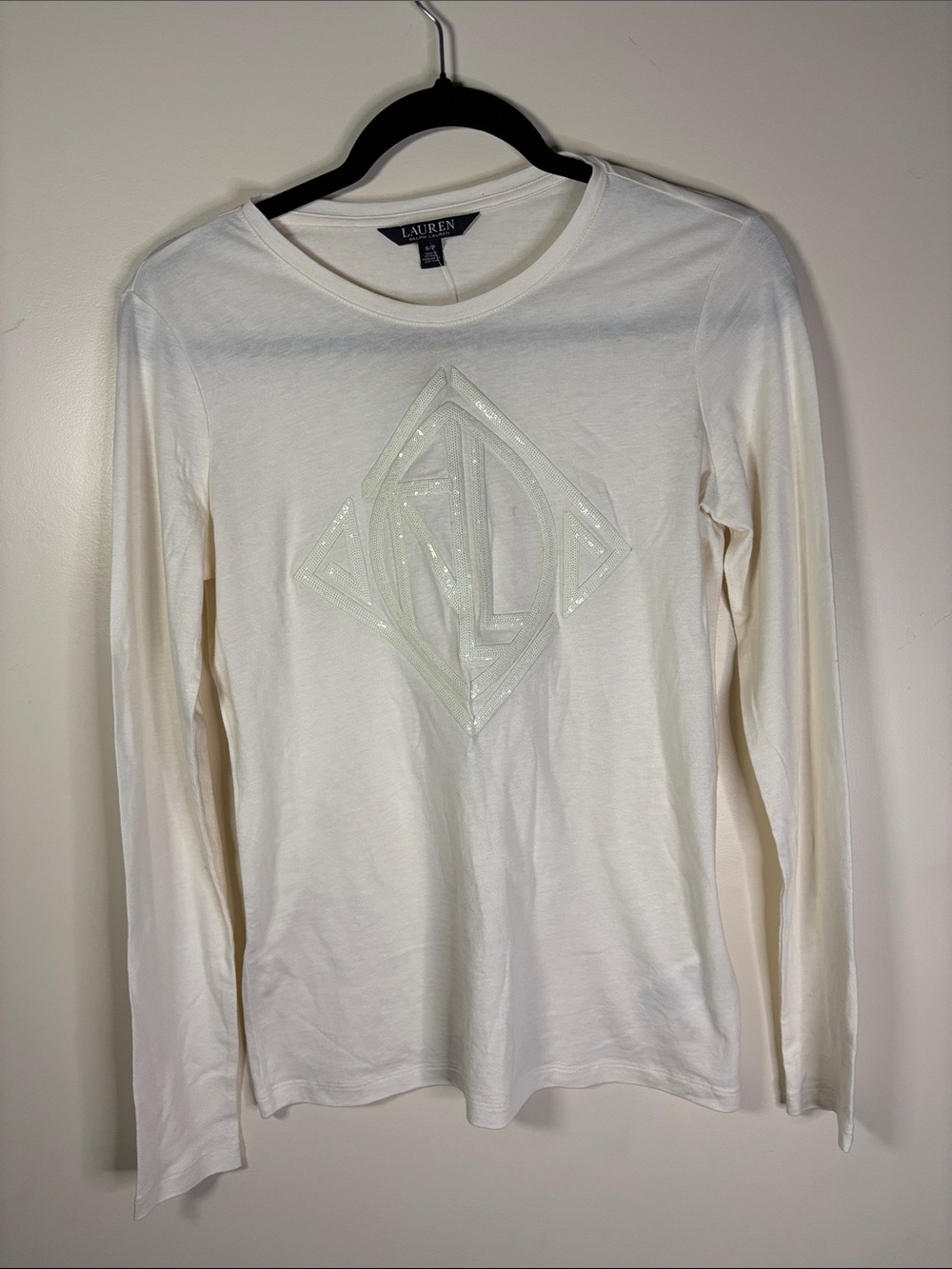 Lauren Ralph Lauren Ivory Long-Sleeve Logo Tee
